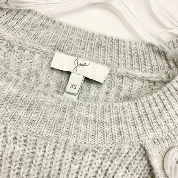 JOIE Size XS Gray Button-detailed Puff Sleeve Mélange Knitted Sweater - Picture 5 of 7